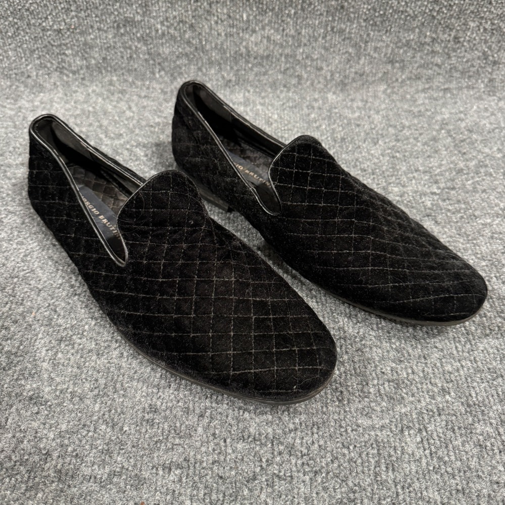 Giorgio Brutini Mens Black Quilted Velvet Loafers Smoking Slippers Size 9M